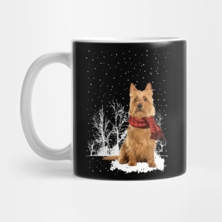 Christmas Australian Terrier With Scarf In Winter Forest Mug